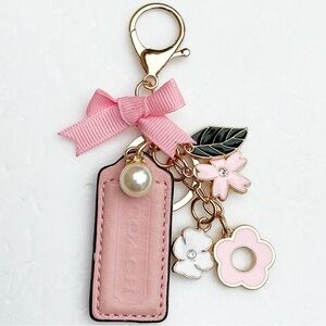 Coach Pink Floral Keychain Charm, Handmade